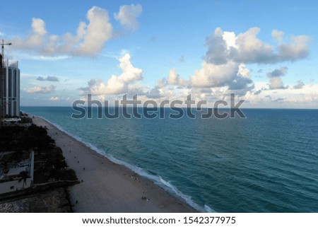 Aerial view of seascape sunset. Sunny Isles, Miami, United States. Great landscape. Vacation travel. Tropical travel. 