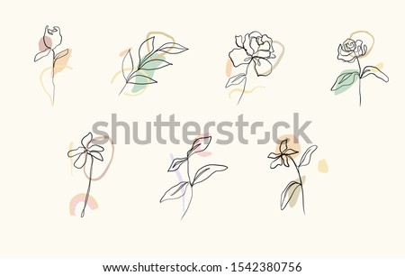 Eco simple logo. Minimalism line drawing. Flowers one line continuous art Royalty-Free Stock Photo #1542380756