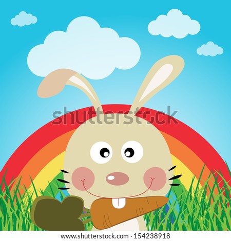 Rabbit with rainbow in the forest