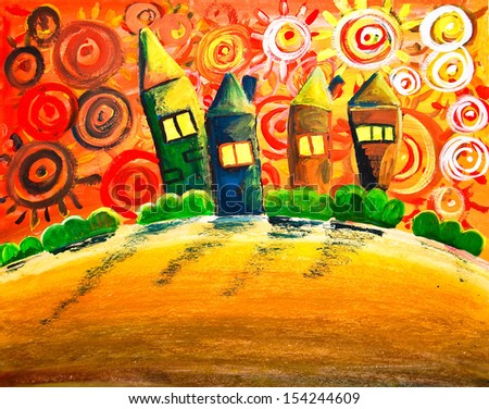 Fantasy painting of a community of houses