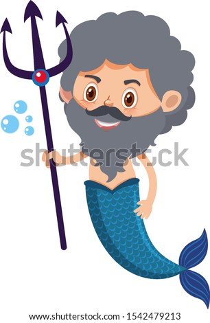 Single character of merman on white background illustration