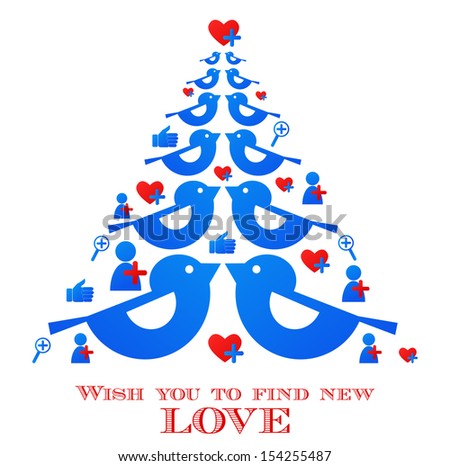 wishes for christmas; blue bird tree with social media icons 