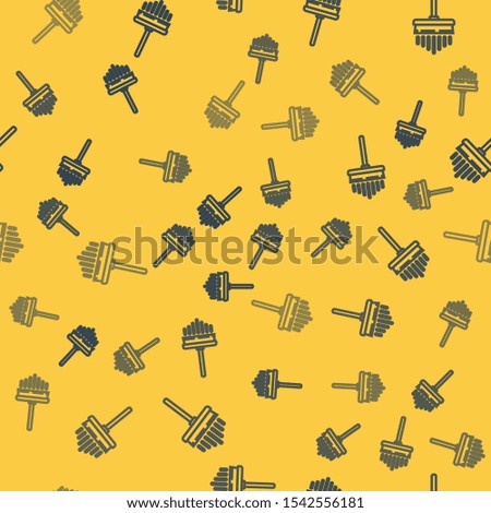 Blue line Cleaning service with of rubber cleaner for windows icon isolated seamless pattern on yellow background. Squeegee, scraper, wiper.  Vector Illustration