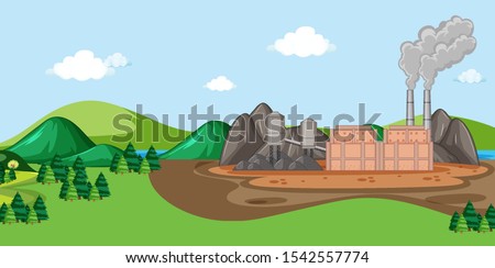 Scene with building and smoke illustration