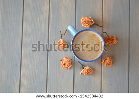 Coffee breakfast on Mother or Woman day. Copy space, top view