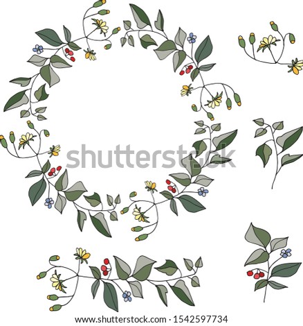 Wreath floral hand drawn greeting card botanic