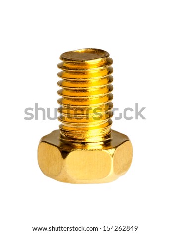 Gold hexagon head bolt isolated on a white background