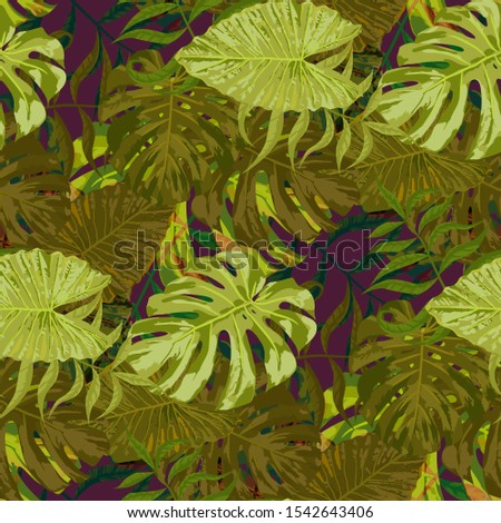 Palm Pattern. Seamless Pattern with Leaves of jungle Trees. Vintage Texture for, Shirt, Cloth, Paper. Tropical Palm Pattern.