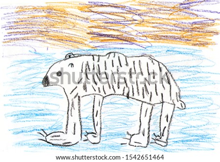 Polar bear and polar lights children drawing