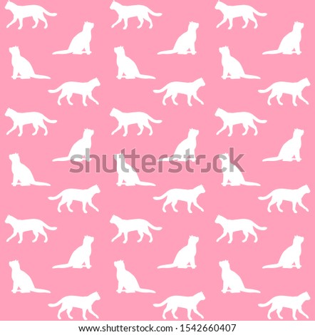 Vector seamless pattern of white cats silhouette isolated on pastel pink background