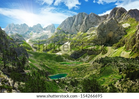 Amazing view of mountain lakes in Albanian Alps. Royalty-Free Stock Photo #154266695