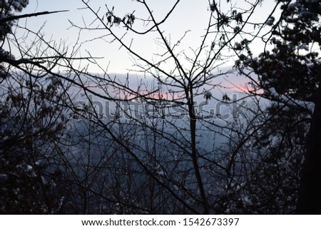 Snowy Sunset view from the top of Brasov mountain