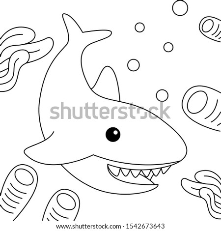 Vector cute Shark cartoon illustration design for coloring book.