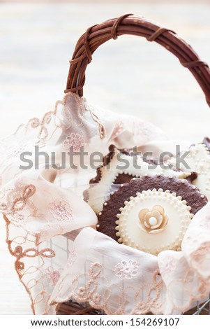 Beautiful homemade cookies decorated with royal icing. Selective focus