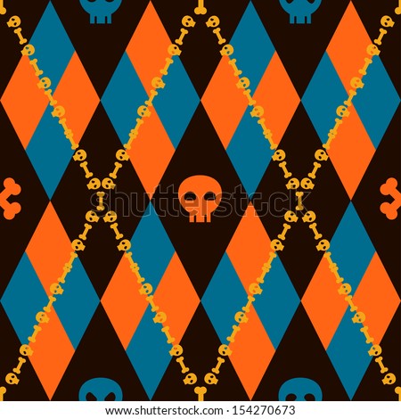 Vector knitted pattern with skulls and bones