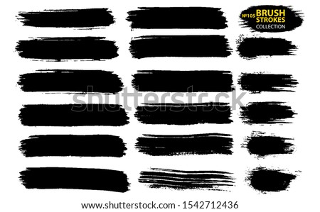 Black ink vector brush strokes. Thin dirty distress texture banners. Royalty-Free Stock Photo #1542712436