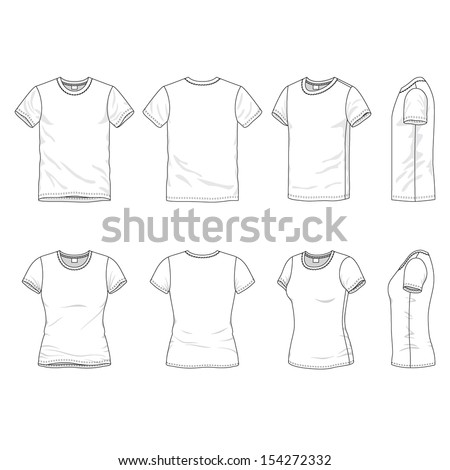 Blank Men's and Women's t-shirt in front, back and side views