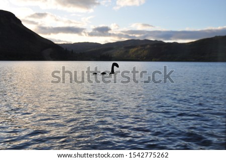 A sticker of Nessie, the Loch Ness monster on the window pane Royalty-Free Stock Photo #1542775262