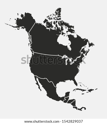 North America map with regions. USA, Canada, Mexico maps. Outline North America map isolated on white background. Vector illustration Royalty-Free Stock Photo #1542829037