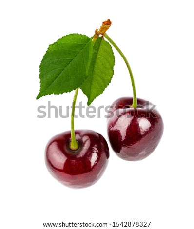 Cherries with leaf isolated on white background with clipping path
