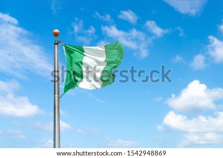 Flag of Nigeria on a background blue sky