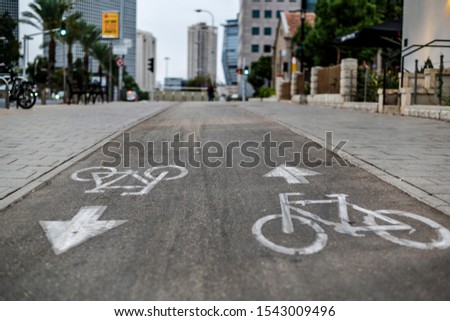 Asphalt cycle path on the main street of the city