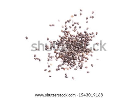 Heap of chia seeds isolated on white background. Top view. Superfood concept