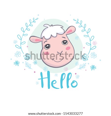 Cute sheep face. Flat icon. Vector illustration