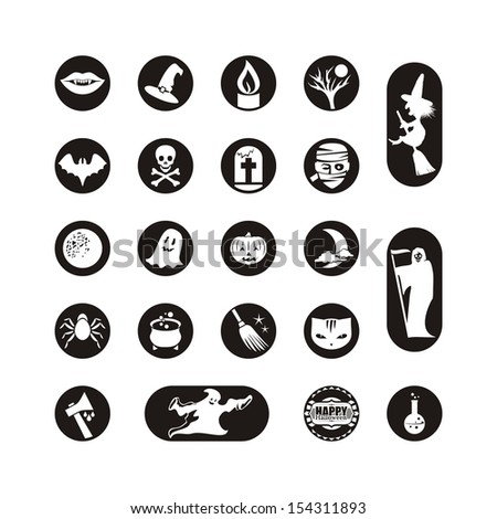 Icons or labels set with various Halloween symbols