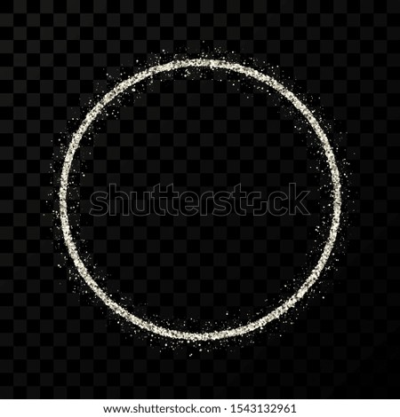 Silver glitter frame. Circle frame with shiny sparkles on dark transparent background. Vector illustration