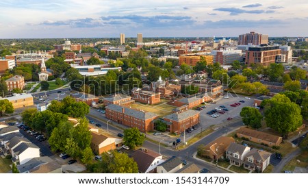 Aerial view university campus area looking into the city suberbs in Lexington KY Royalty-Free Stock Photo #1543144709