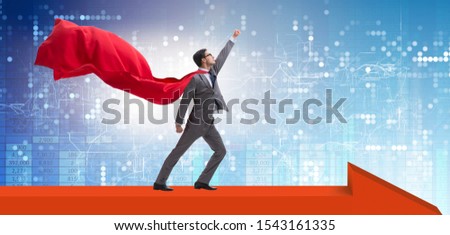 The superhero businessman standing on arrow