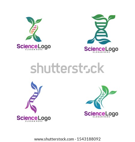 Set of DNA with Leaf Logo Design Concept Vector. Creative Leaf With DNA Logo Template. Icon Symbol