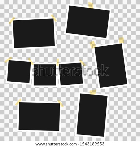 	
Set of square photo frames on sticky tape, pins. Template photo design. Vector illustration. Isolated on transparent background. Vector 