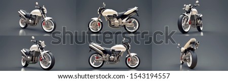 Set white urban sport two-seater motorcycle on a gray background. 3d illustration.