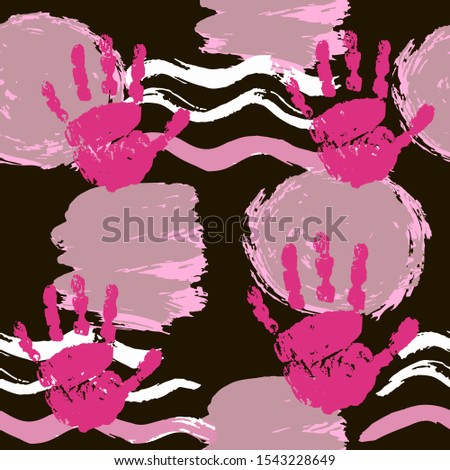 Abstract artistic seamless pattern with trendy hand drawn textures, spots, brush strokes. Modern bright design for paper, covers, fabrics, decoration. Baby hands