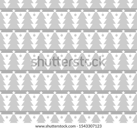 white seamless pattern for Christmas. Grey trees and rhombs on a white background.