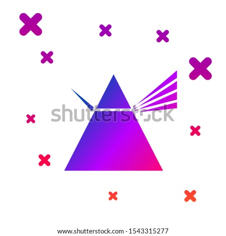 Color Light rays in prism icon isolated on white background. Ray rainbow spectrum dispersion optical effect in glass prism. Gradient random dynamic shapes. Vector Illustration