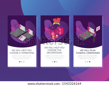 How to deal with the loss of a loved one. Mobile application. Vector isometric illustration.