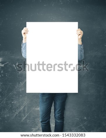 Man holding blank placard. Business education concept