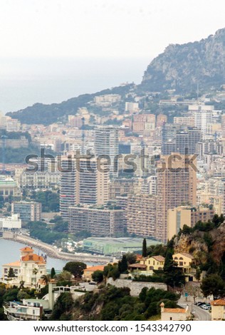 View of French Riviera coastline with Monaco at background, Provence, France