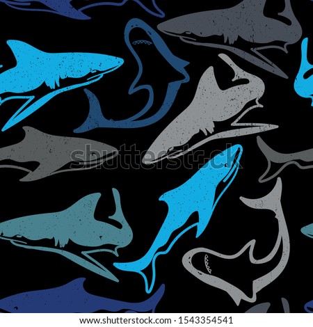 Abstract seamless pattern with sharks.Grunge modern background for boys 