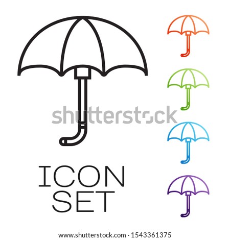Black line Classic elegant opened umbrella icon isolated on white background. Rain protection symbol. Set icons colorful. Vector Illustration