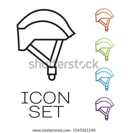 Black line Bicycle helmet icon isolated on white background. Extreme sport. Sport equipment. Set icons colorful. Vector Illustration