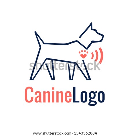 Dog symbol made in line art minimalist style. Heart with a paw making affectionate signs. Walking, boarding canine logo 