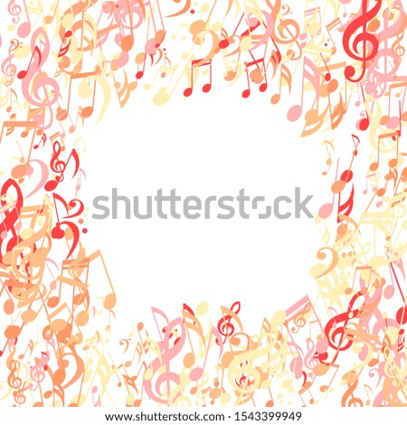 Square Frame of Musical Notes, Bass and Treble Clefs. Vector Background.