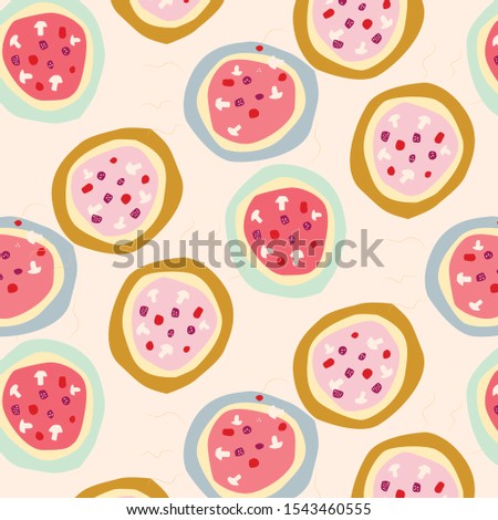 Colorful pattern with pizza. Hand draw vector illustrations.
