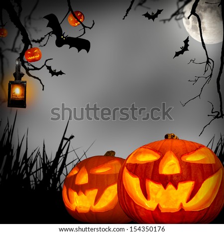 Scary halloween concept with pumpkins