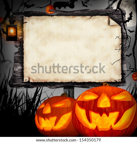 Scary halloween concept with wooden blank board