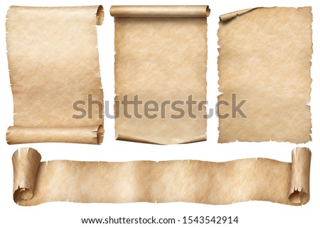 Old paper scrolls set isolated on white
